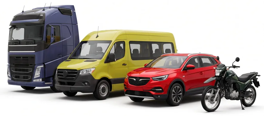 Caminhão, van, carro e moto